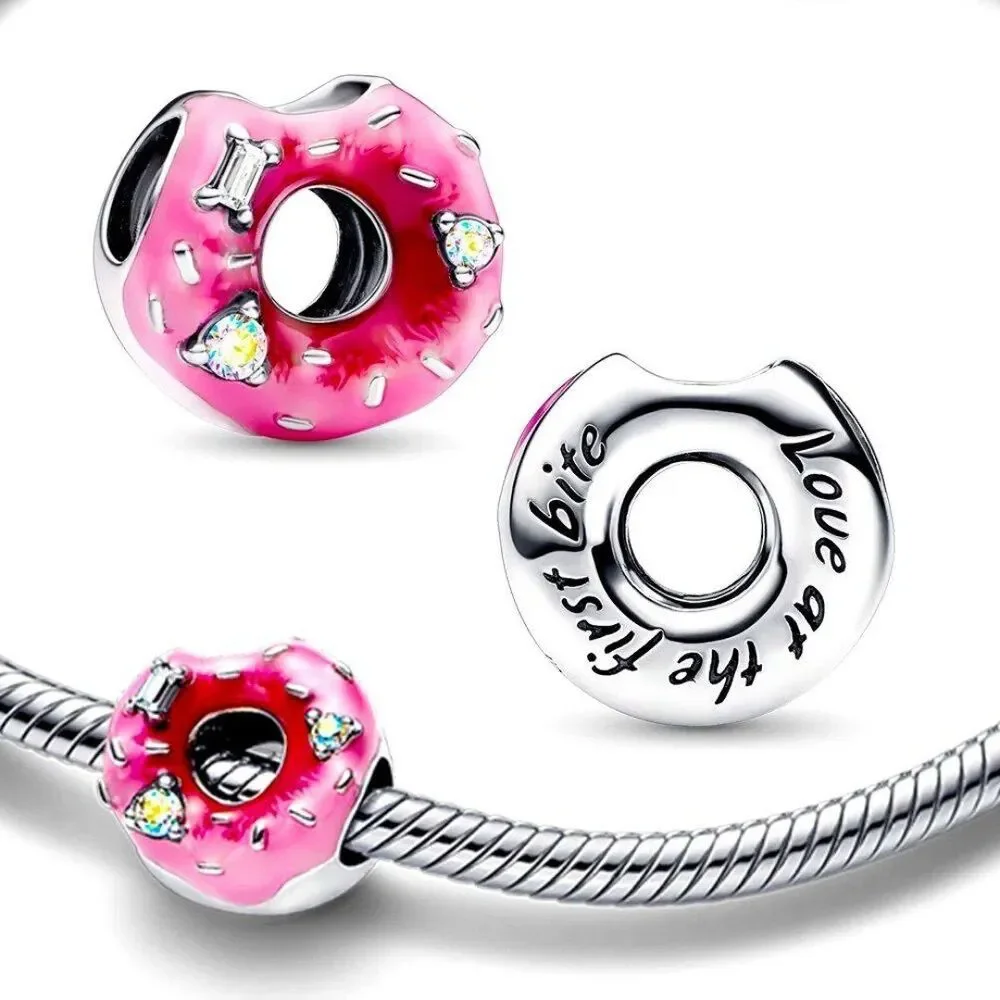 NWOT Pink Donut Silver Pandora FIT Charm